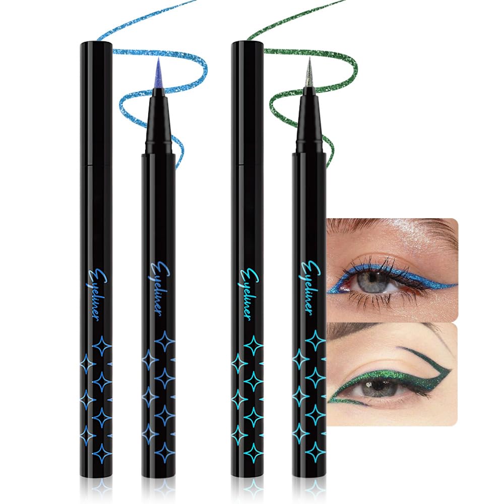 Bronze Brown Metallic Glitter Liquid Eyeliner Waterproof Pen – Long-Lasting Sparkly Waterproof Eyeliner for Women & Men – Tattoo-Effect Eye Makeup for Parties – Delineador Líquido con Brillo 03
