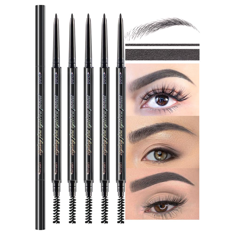 Waterproof Dual-Sided Fine Tip Eye Brow Pencils Pack,Ultra-Fine Mechanical Precise Pencil,Draws Tiny Brow Hairs, Defines, Fills Brows, Shapes, Contours, Combs,1mm Pen Point