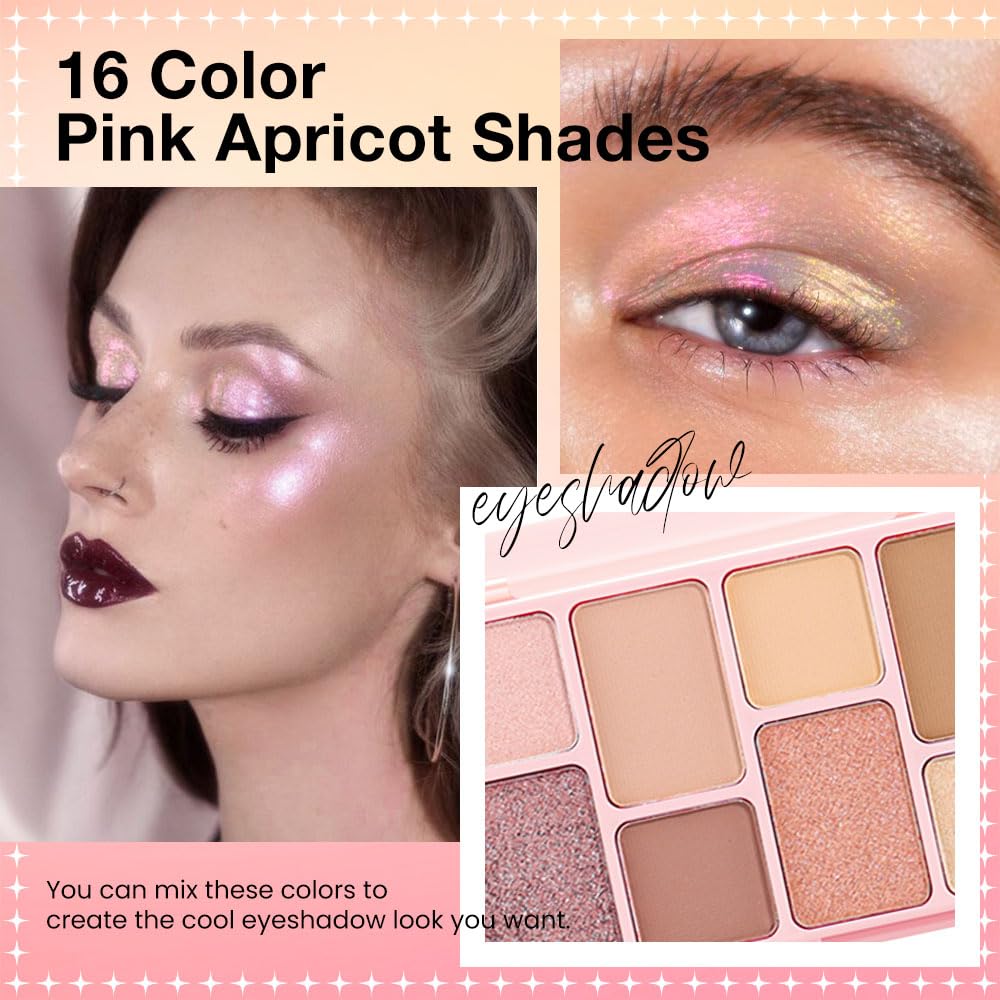 6 Colors Mini Naked Eyeshadow Makeup Palette, Neutral Nude Eye Shadow, Pink&Purple& Brown Matte Make Up Pallet with Mirror Highly Pigmented Long Lasting Waterproof Travel Size Gift Kit (Pink)