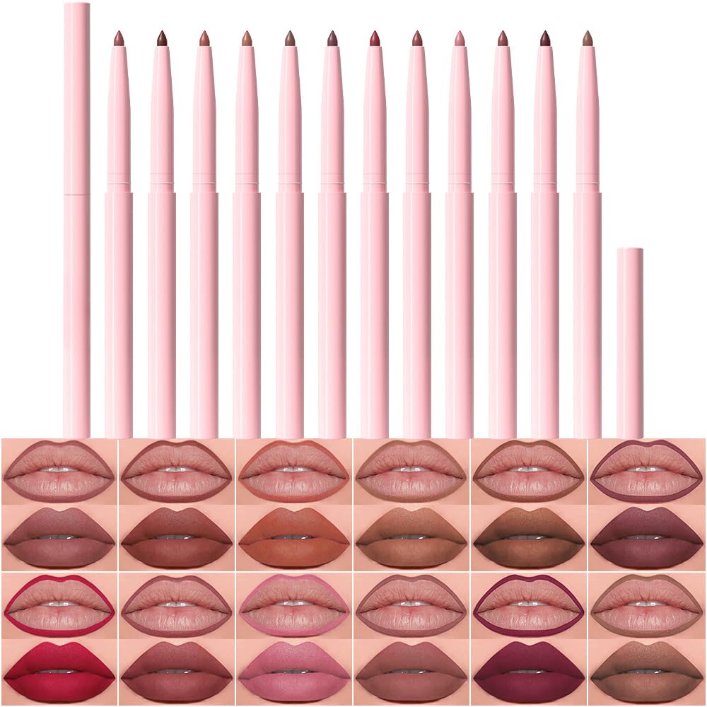 evpct 6Pcs Retractable Lip Liner Pencils Set Pack for Shaping & Sculpting Lips, Mauve Maroon Dark Red Orange Nude Chocolate Brown Plum Creamy Matte Velvet Pigmented Lip Liner lipliners Crayon Lipstick