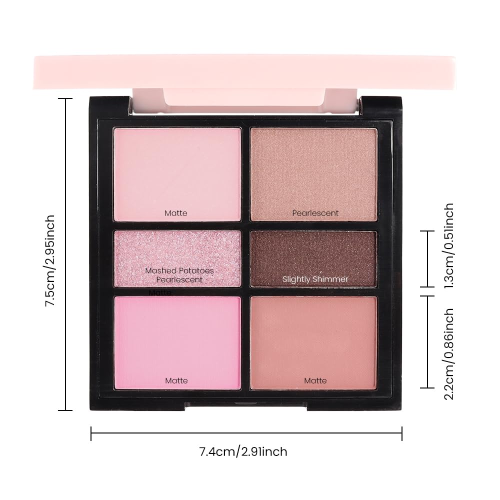 6 Colors Mini Naked Eyeshadow Makeup Palette, Neutral Nude Eye Shadow, Pink&Purple& Brown Matte Make Up Pallet with Mirror Highly Pigmented Long Lasting Waterproof Travel Size Gift Kit (Pink)