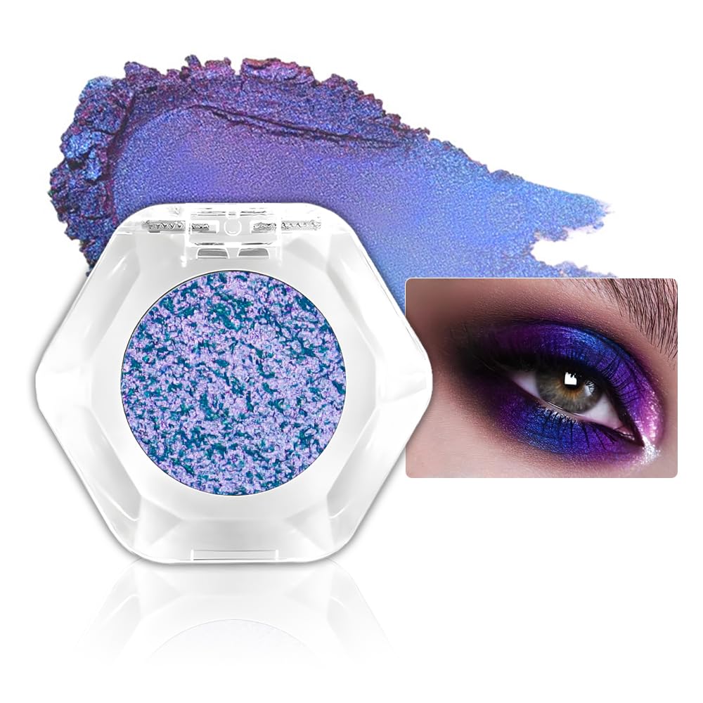 evpct Pearl White Glitter Holographic Iridescent Sparkly Eyeshadow Palette Makeup, White Pink Shimmer Glitter Loose Powder Single Eyeshadow Palette, Chameleon Multichrome Eye shadow Makeup Highlighter