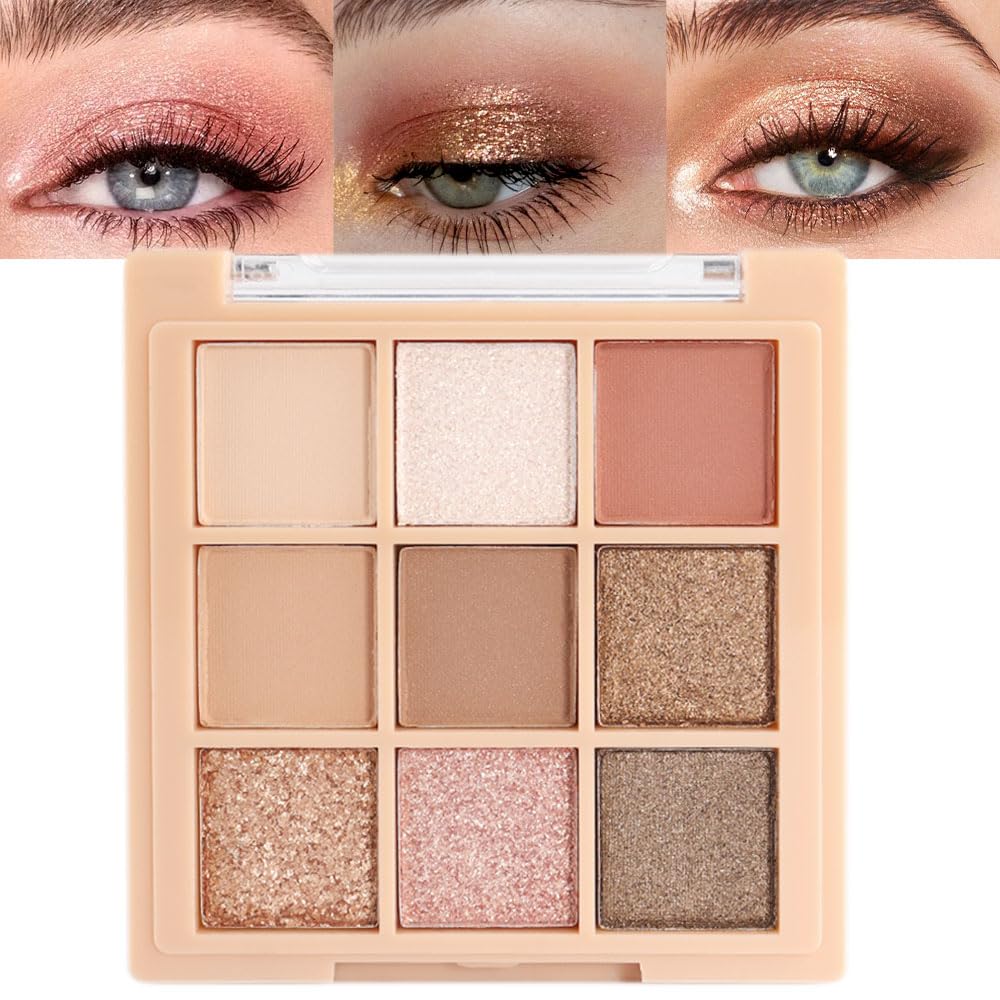 9Colors Eye Shadow Palette Makeup,Pink Rose Gold Purple Mauve Neutral Travel Eyeshadow Palette Highly Pigmented Long Lasting Waterproof Naturing-Looking Eyeshadow Palette Travel Size Gift Kit