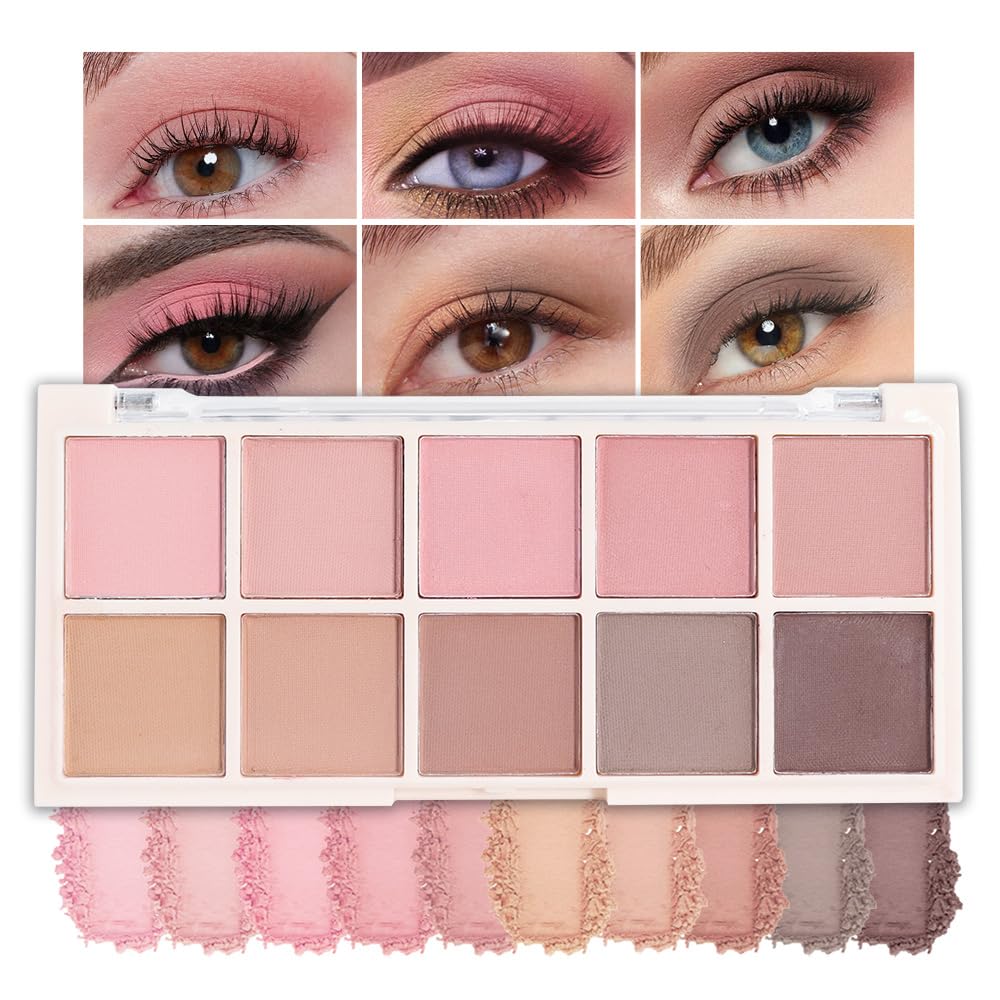 6 Colors Mini Naked Eyeshadow Makeup Palette, Neutral Nude Eye Shadow, Pink&Purple& Brown Matte Make Up Pallet with Mirror Highly Pigmented Long Lasting Waterproof Travel Size Gift Kit (Pink)