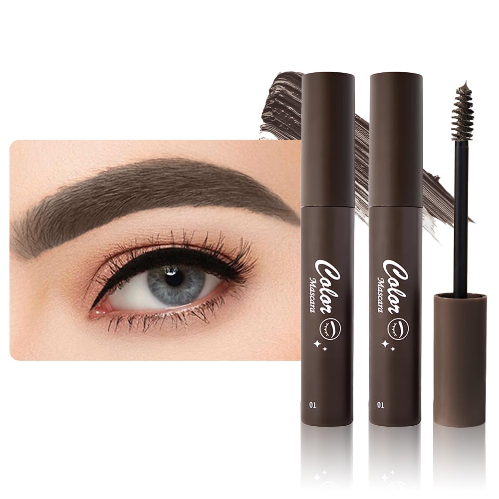 2Pcs-Tinted Thickening Brow Mascara,Brow Fast Sculpt,Waterproof, Transfer-proof, Brush to Fill in Eyebrows and Cover Gray Hairs - Cruelty Free (01# Dark Brown)