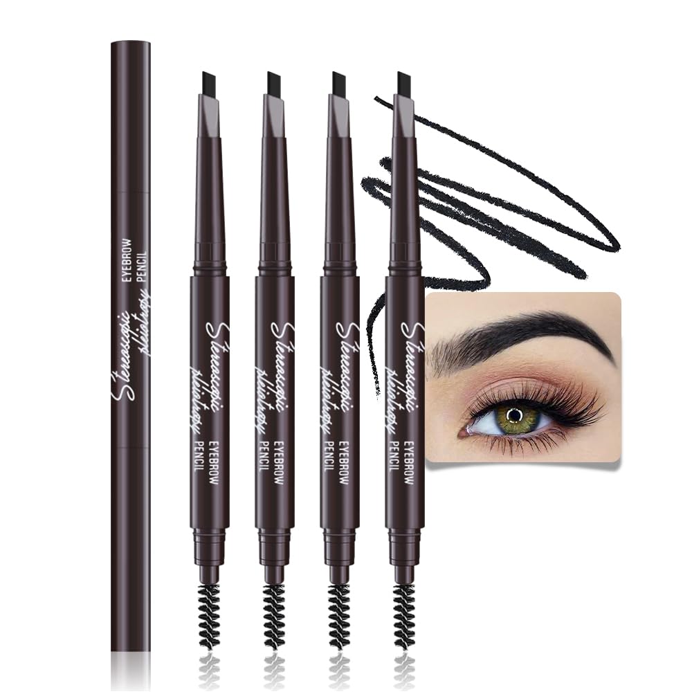 Waterproof Dual-Sided Fine Tip Eye Brow Pencils Pack,Ultra-Fine Mechanical Precise Pencil,Draws Tiny Brow Hairs, Defines, Fills Brows, Shapes, Contours, Combs,1mm Pen Point
