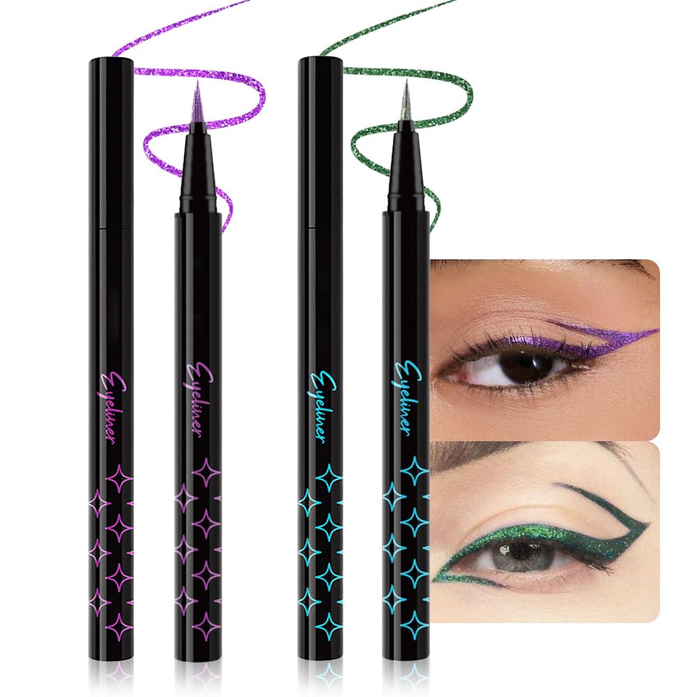 Bronze Brown Metallic Glitter Liquid Eyeliner Waterproof Pen – Long-Lasting Sparkly Waterproof Eyeliner for Women & Men – Tattoo-Effect Eye Makeup for Parties – Delineador Líquido con Brillo 03