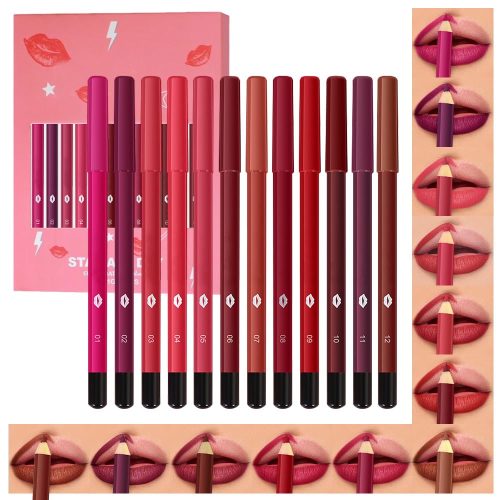 evpct 6Pcs Retractable Lip Liner Pencils Set Pack for Shaping & Sculpting Lips, Mauve Maroon Dark Red Orange Nude Chocolate Brown Plum Creamy Matte Velvet Pigmented Lip Liner lipliners Crayon Lipstick