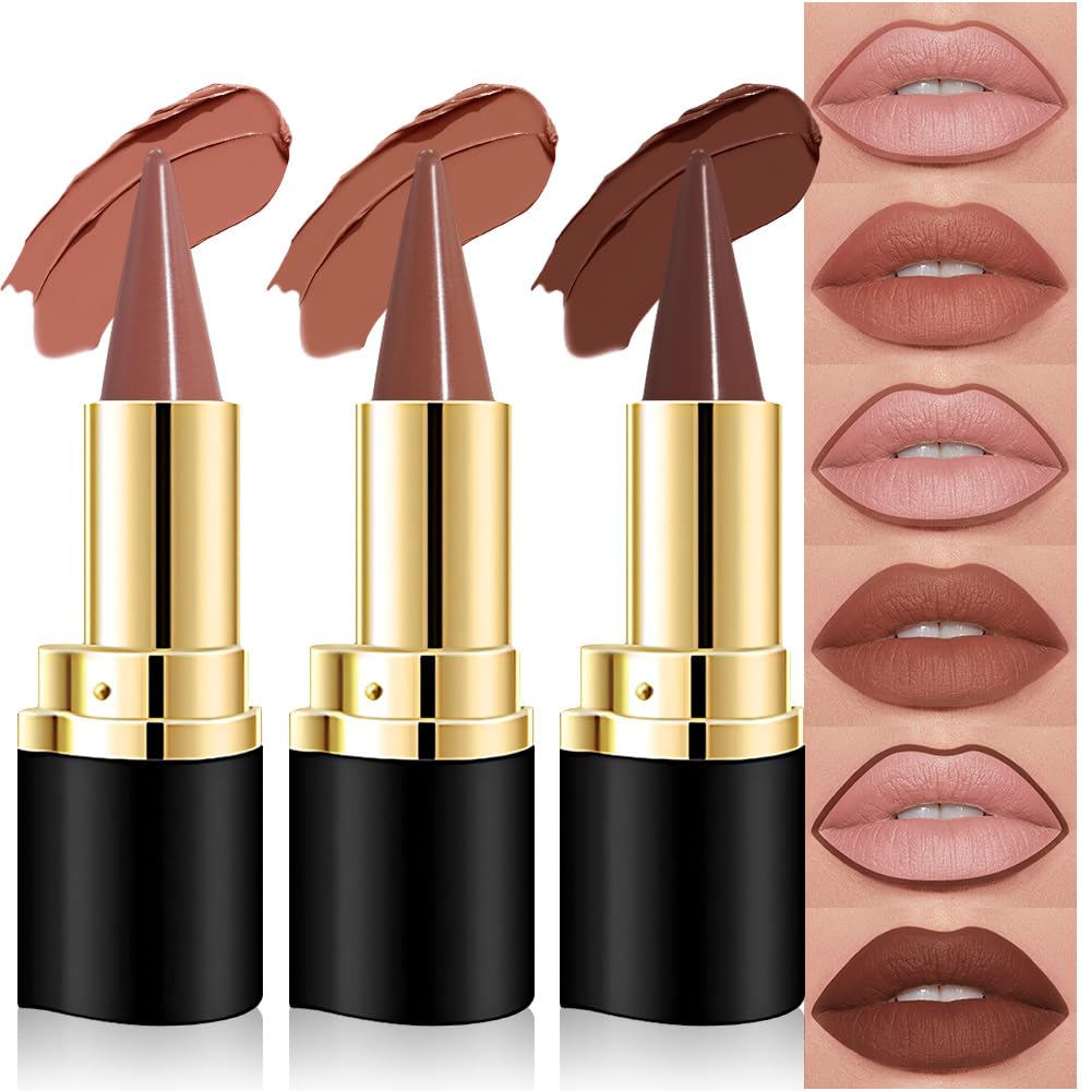 Kaely Dark Brown Gradient Matte Lip Liner Pencil & Lipstick Crayon Combo for Women, 2in1 Flawless Contour Gradual Ombre Effect Lip Pencil Makeup Waterproof, labiales mate 24 horas originales, 15