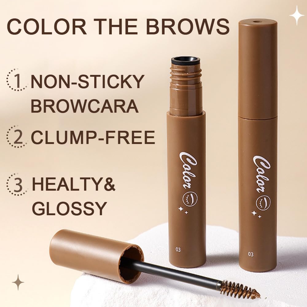 2Pcs-Tinted Thickening Brow Mascara,Brow Fast Sculpt,Waterproof, Transfer-proof, Brush to Fill in Eyebrows and Cover Gray Hairs - Cruelty Free (01# Dark Brown)