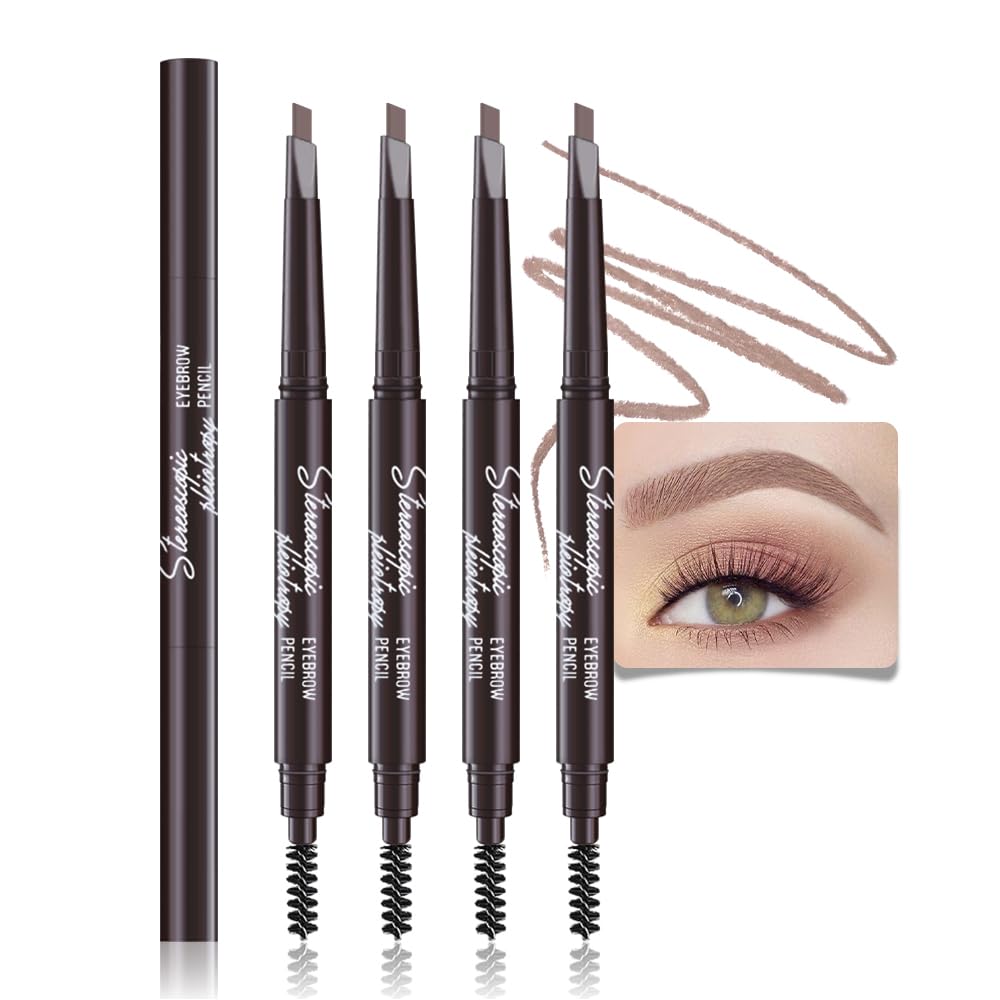 Waterproof Dual-Sided Fine Tip Eye Brow Pencils Pack,Ultra-Fine Mechanical Precise Pencil,Draws Tiny Brow Hairs, Defines, Fills Brows, Shapes, Contours, Combs,1mm Pen Point