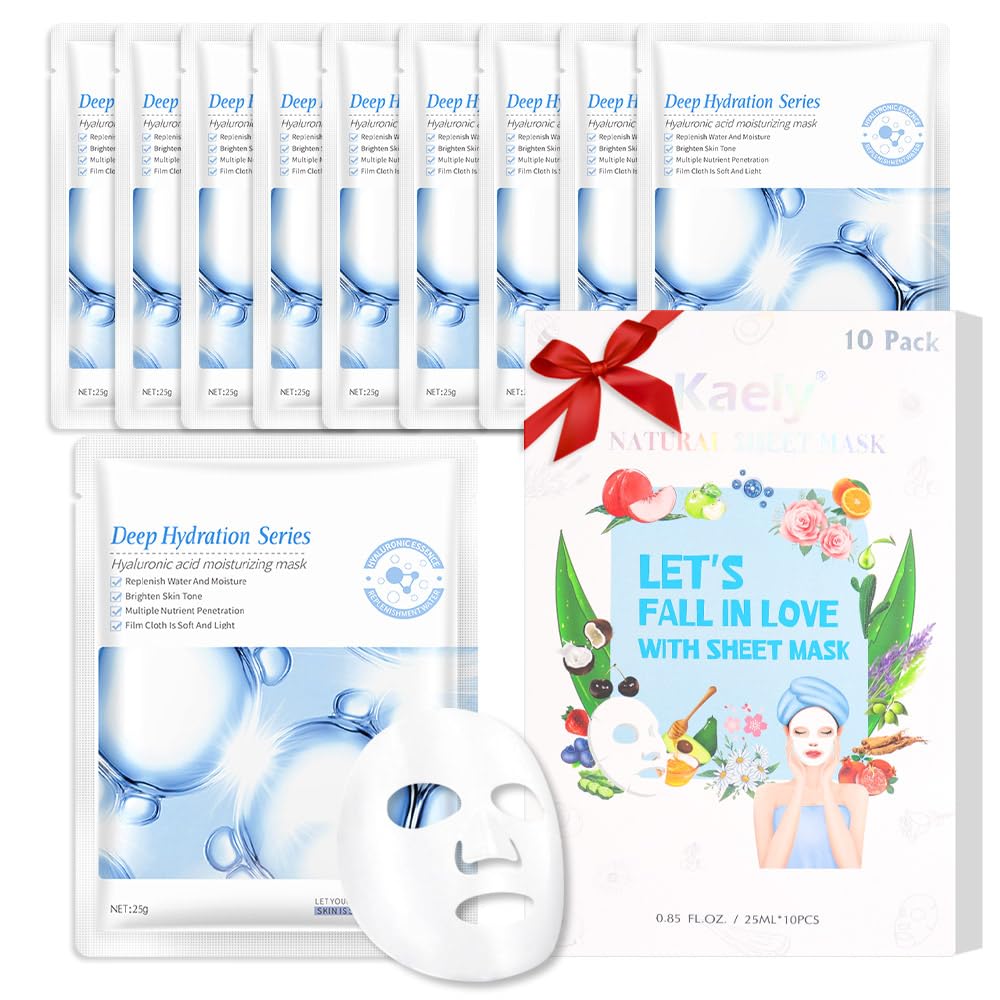 Kaely 10 Pack Variety Sheet Masks,Spa Party Face Masks for Kids Skin Care,Facial Mask Skincare Set Korean,Moisturize,Brighten,Nourish for All Skin Types,Birthday Gifts for Women Men Girls,Set01