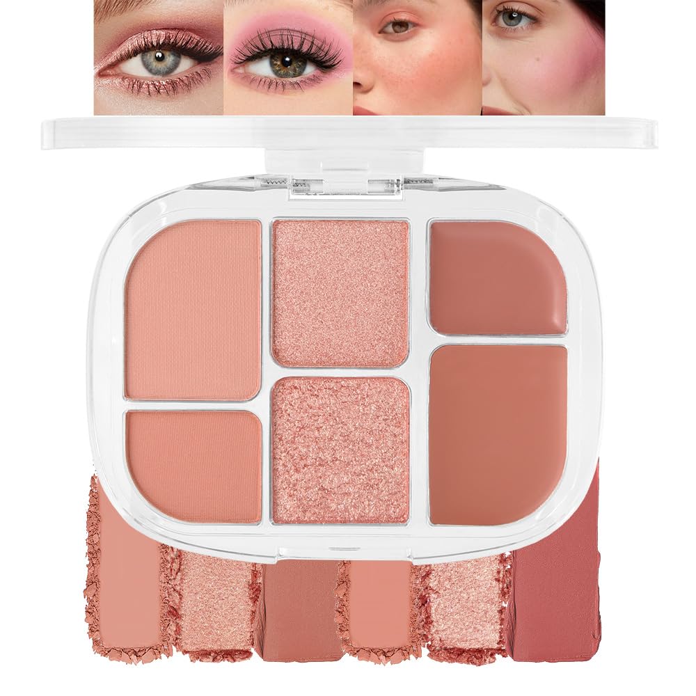 Matte Blush Cream Quads Makeup Palette, Blushes for Older Women Lip and Cheek Dual Blush Palette, Natural Lasting Pinkish Light Peach Light Brown and Orange Red, Paleta de rubor 4 colores
