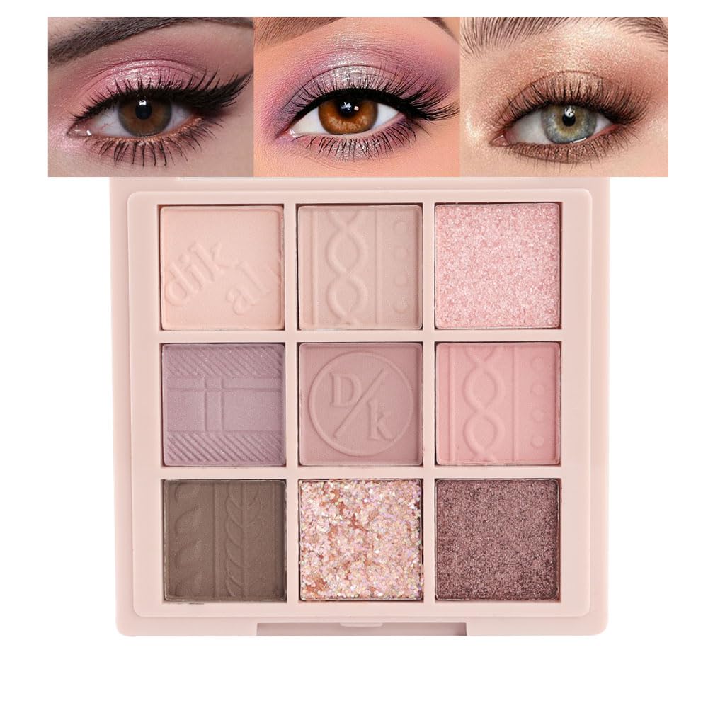 9Colors Eye Shadow Palette Makeup,Pink Rose Gold Purple Mauve Neutral Travel Eyeshadow Palette Highly Pigmented Long Lasting Waterproof Naturing-Looking Eyeshadow Palette Travel Size Gift Kit