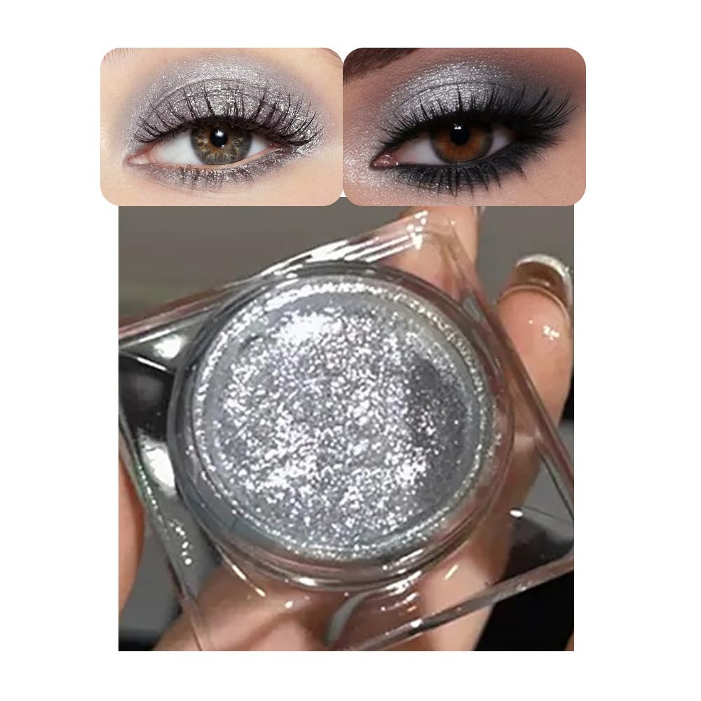 Single Glitter Eyeshadow, Shimmer Eyeshadow Palette, Korean Eye Glitter Makeup, Ultra-Blendable, Sparkle Silver Eye Shadow, Single Shade Metallic Pigmented