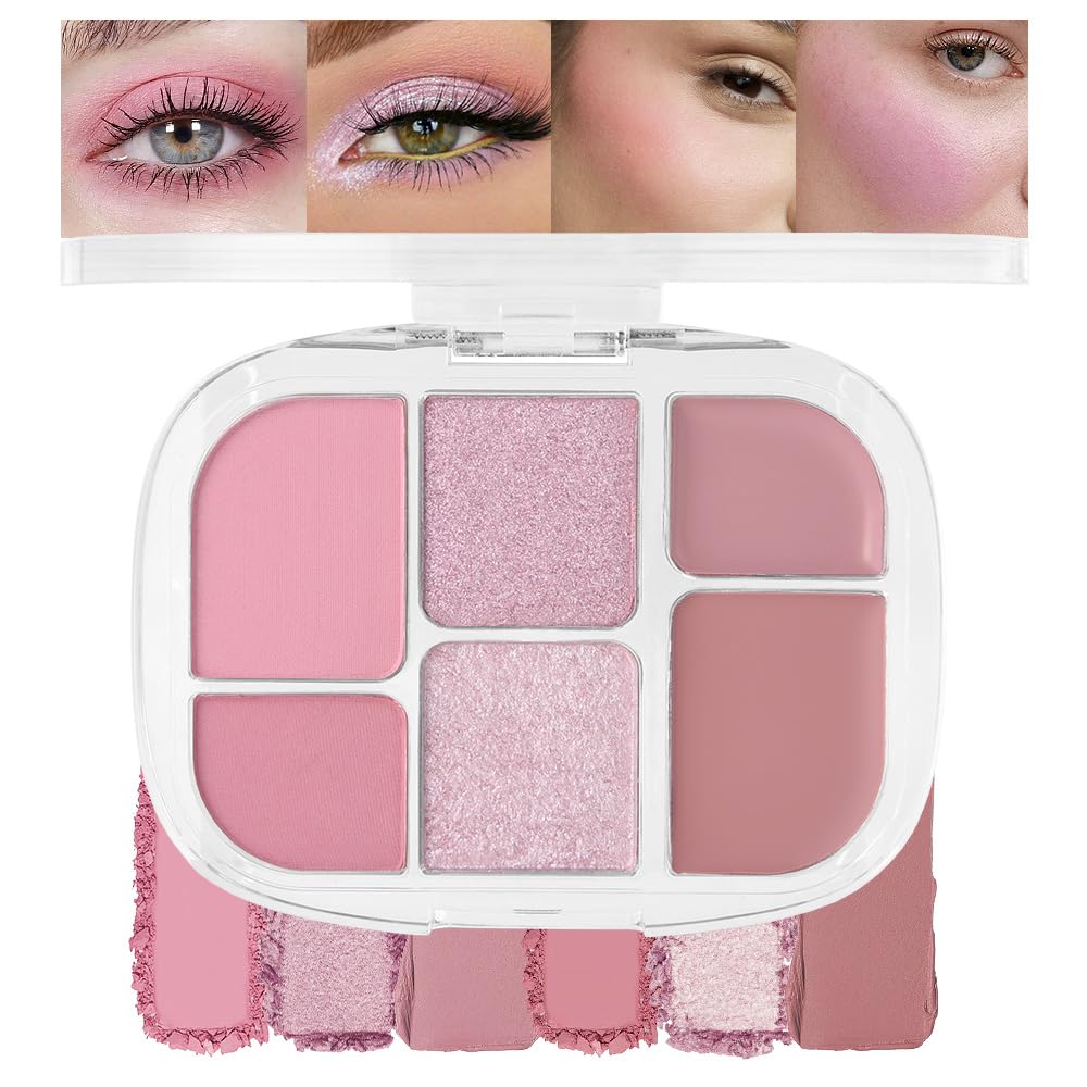 Matte Blush Cream Quads Makeup Palette, Blushes for Older Women Lip and Cheek Dual Blush Palette, Natural Lasting Pinkish Light Peach Light Brown and Orange Red, Paleta de rubor 4 colores