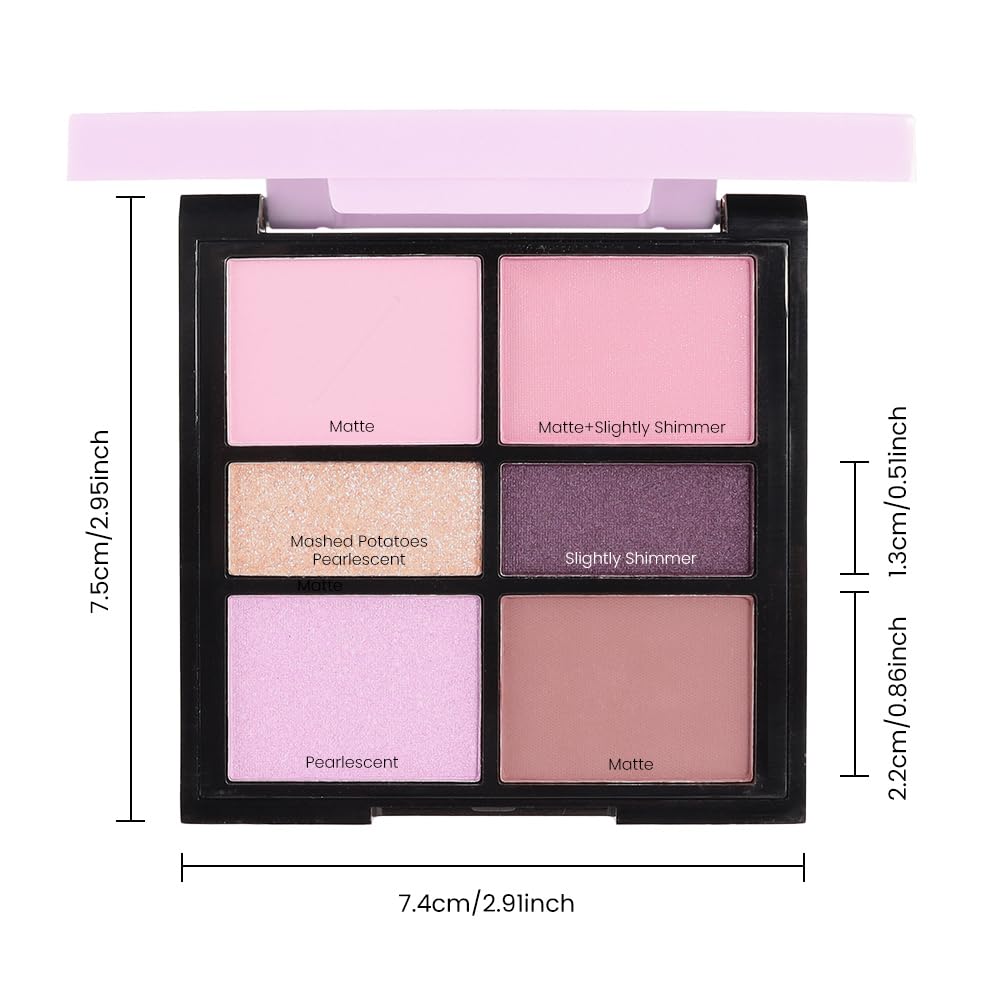 6 Colors Mini Naked Eyeshadow Makeup Palette, Neutral Nude Eye Shadow, Pink&Purple& Brown Matte Make Up Pallet with Mirror Highly Pigmented Long Lasting Waterproof Travel Size Gift Kit (Pink)