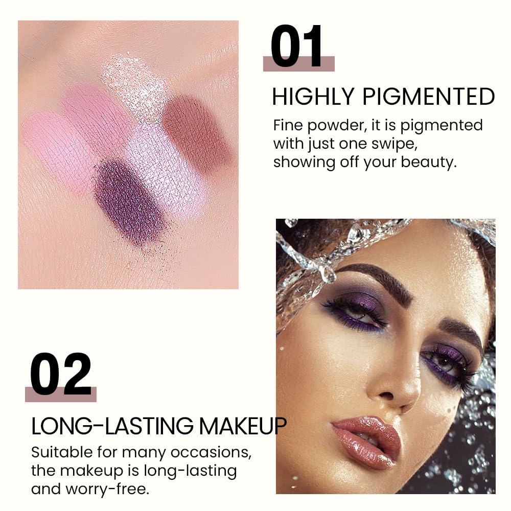 6 Colors Mini Naked Eyeshadow Makeup Palette, Neutral Nude Eye Shadow, Pink&Purple& Brown Matte Make Up Pallet with Mirror Highly Pigmented Long Lasting Waterproof Travel Size Gift Kit (Pink)