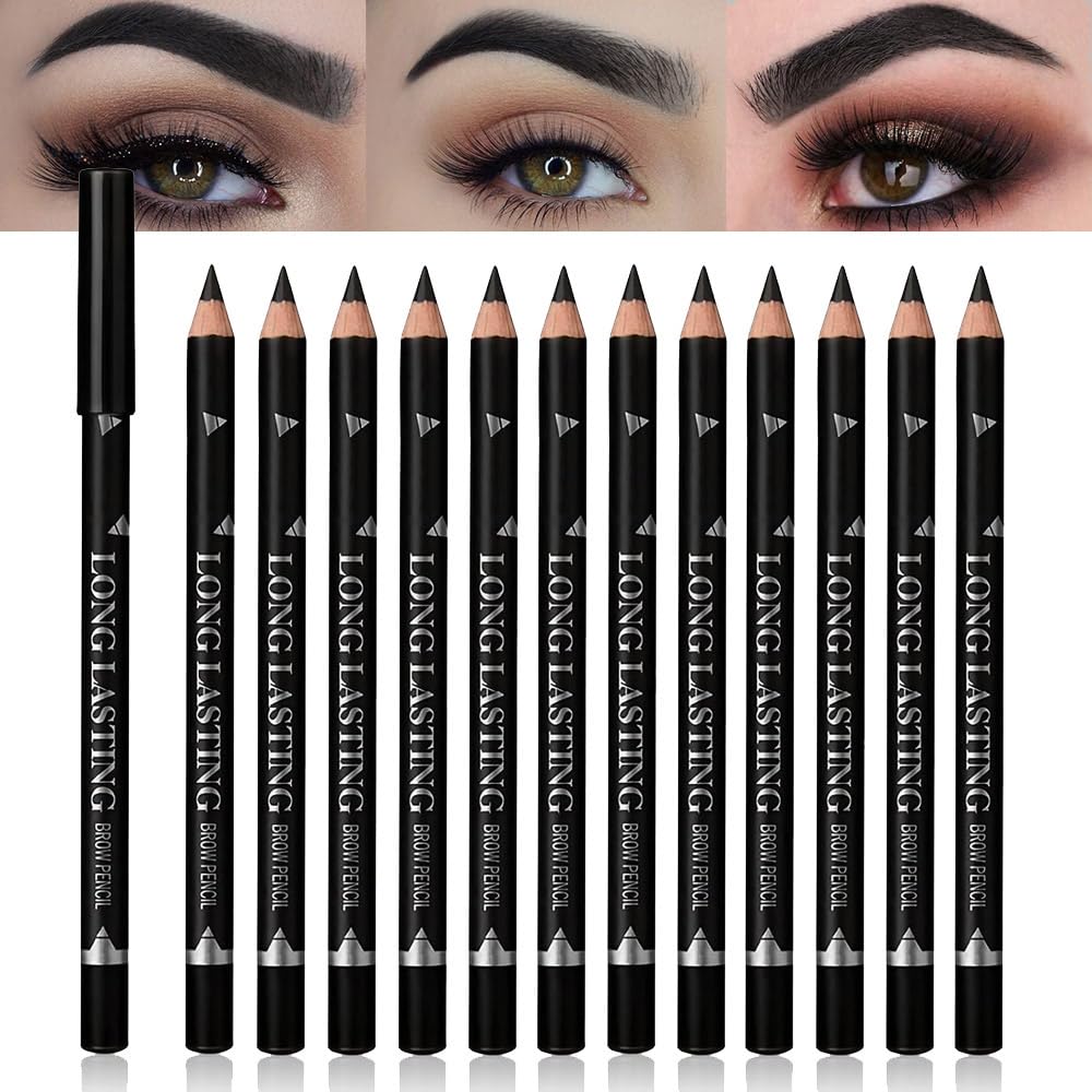 Eyebrow pencil black, wooden hard-core eyebrow pencils, eyebrow pencil Black, eyebrow and eyeliner pencils, waterproof and sweat-proof, beginner makeup eyebrow pencil, Black eyeliner pencils