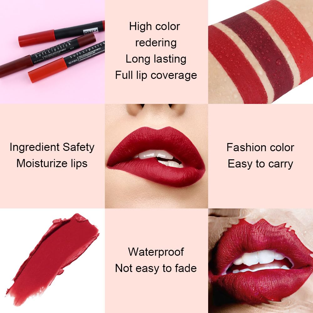 evpct 8Pcs Dark Ruby Red Plum Purple Wine Nude Beige Brown Matte Lipstick and Lip Crayon Liner Pencil Pen Set for Women labial labiales mate magicos 24 horas originales pintalabios permanente 24 horas