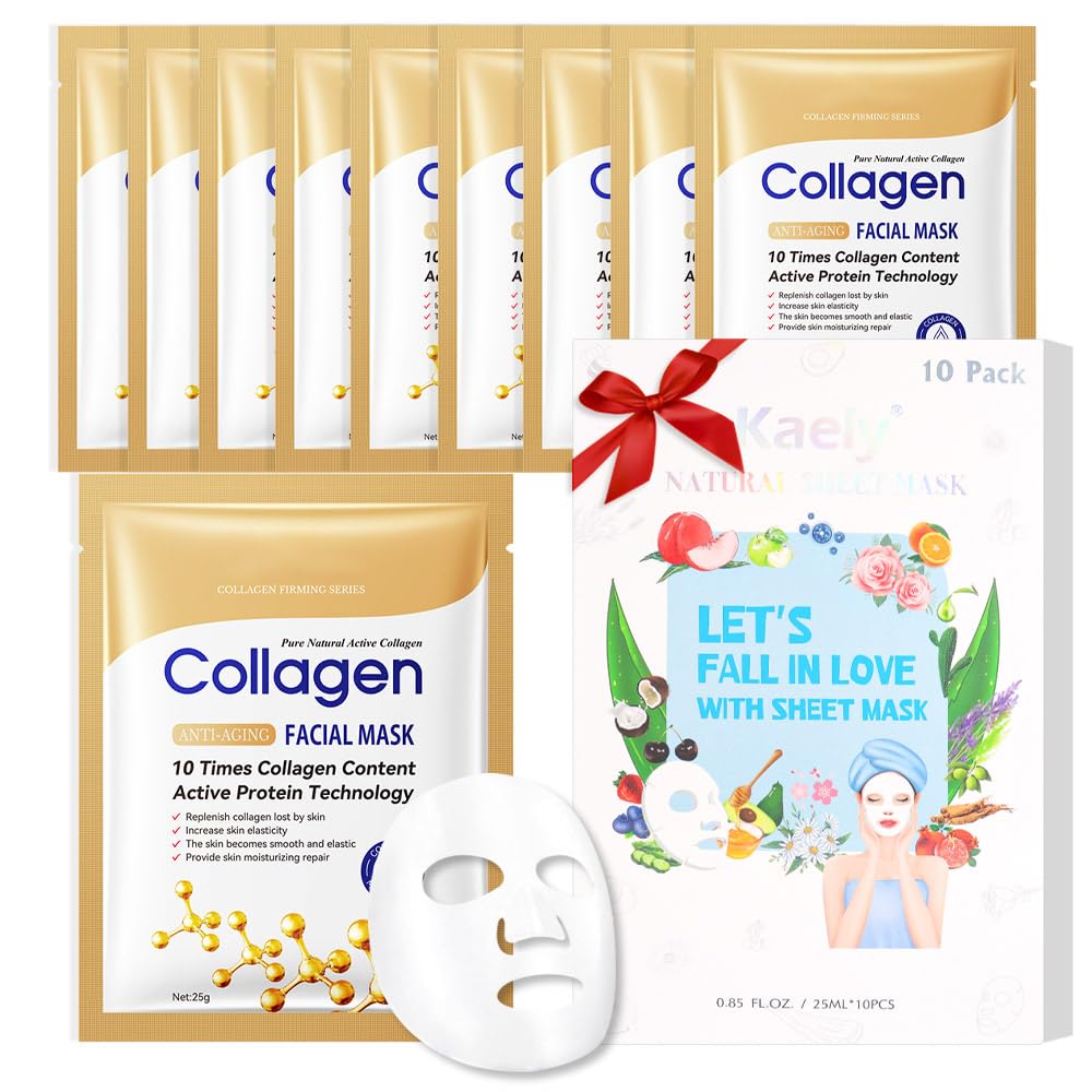 Kaely 10 Pack Variety Sheet Masks,Spa Party Face Masks for Kids Skin Care,Facial Mask Skincare Set Korean,Moisturize,Brighten,Nourish for All Skin Types,Birthday Gifts for Women Men Girls,Set01
