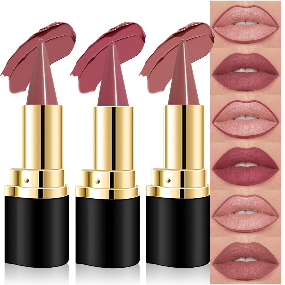Kaely Dark Brown Gradient Matte Lip Liner Pencil & Lipstick Crayon Combo for Women, 2in1 Flawless Contour Gradual Ombre Effect Lip Pencil Makeup Waterproof, labiales mate 24 horas originales, 15