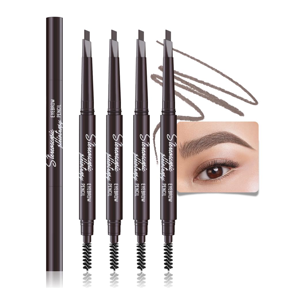 Waterproof Dual-Sided Fine Tip Eye Brow Pencils Pack,Ultra-Fine Mechanical Precise Pencil,Draws Tiny Brow Hairs, Defines, Fills Brows, Shapes, Contours, Combs,1mm Pen Point