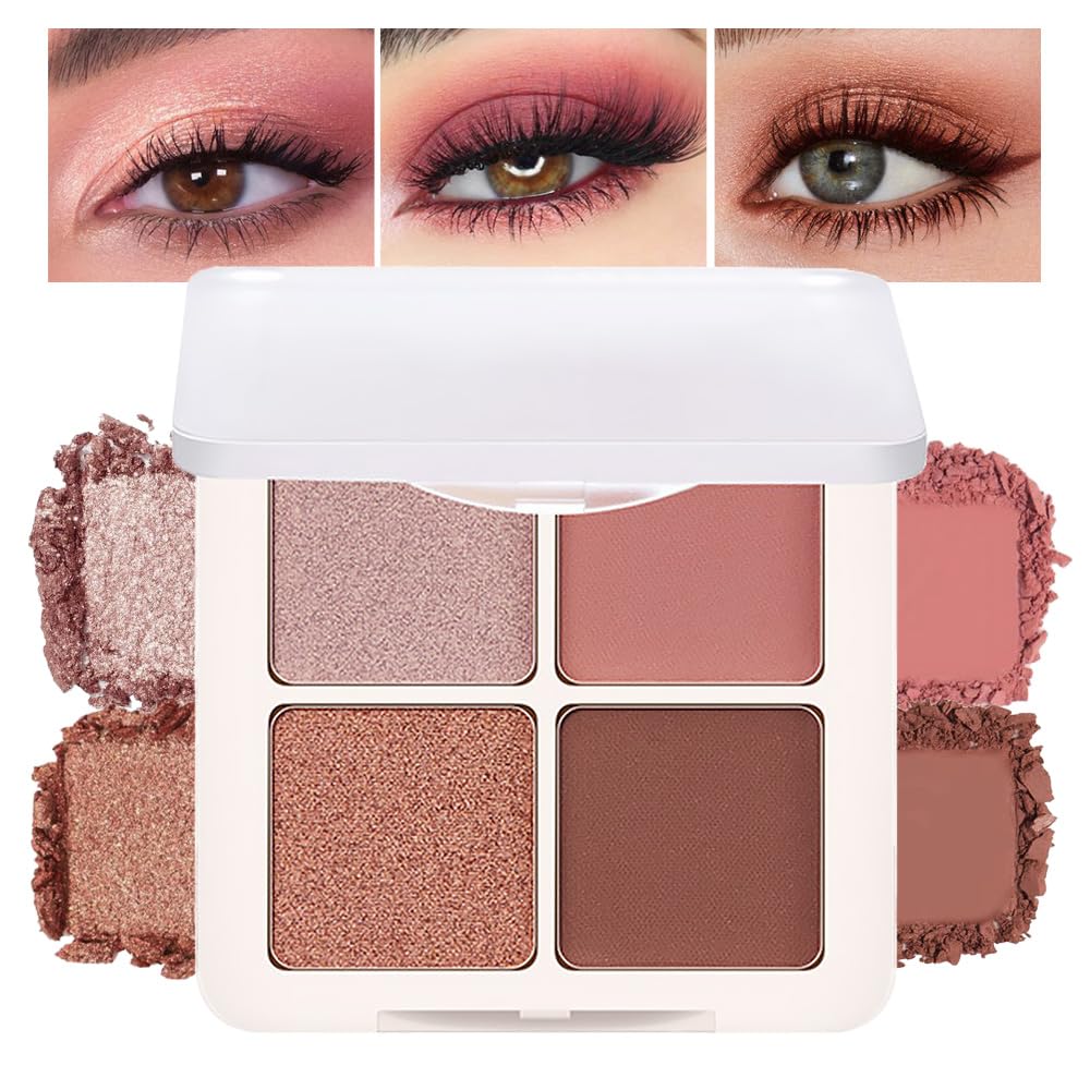 6 Colors Mini Naked Eyeshadow Makeup Palette, Neutral Nude Eye Shadow, Pink&Purple& Brown Matte Make Up Pallet with Mirror Highly Pigmented Long Lasting Waterproof Travel Size Gift Kit (Pink)