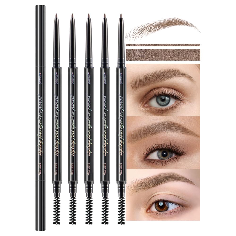 Waterproof Dual-Sided Fine Tip Eye Brow Pencils Pack,Ultra-Fine Mechanical Precise Pencil,Draws Tiny Brow Hairs, Defines, Fills Brows, Shapes, Contours, Combs,1mm Pen Point