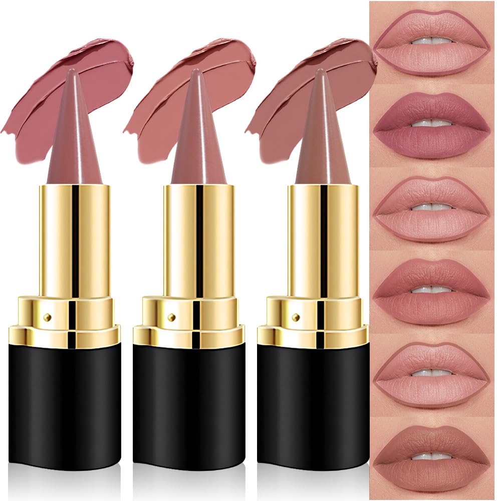 Kaely Dark Brown Gradient Matte Lip Liner Pencil & Lipstick Crayon Combo for Women, 2in1 Flawless Contour Gradual Ombre Effect Lip Pencil Makeup Waterproof, labiales mate 24 horas originales, 15