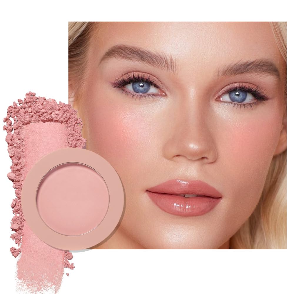 Single Soft Rose Pink Matte Powder Blush Palette Face Makeup, Blush for Looks Younger Cheeks, Monochrome Cream Blushes Lightweight Long Lasting, Blush for Women All Skin Tones Paleta de, 01