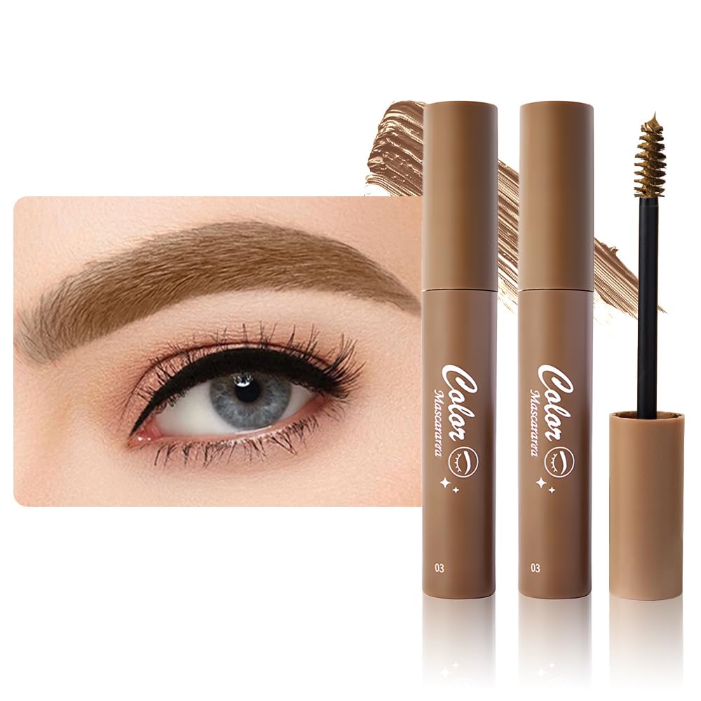 2Pcs-Tinted Thickening Brow Mascara,Brow Fast Sculpt,Waterproof, Transfer-proof, Brush to Fill in Eyebrows and Cover Gray Hairs - Cruelty Free (01# Dark Brown)