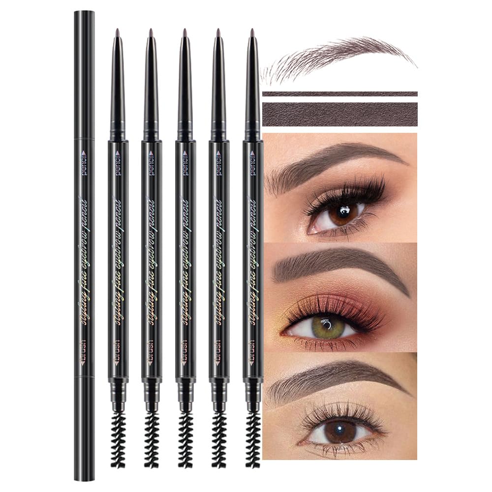 Waterproof Dual-Sided Fine Tip Eye Brow Pencils Pack,Ultra-Fine Mechanical Precise Pencil,Draws Tiny Brow Hairs, Defines, Fills Brows, Shapes, Contours, Combs,1mm Pen Point