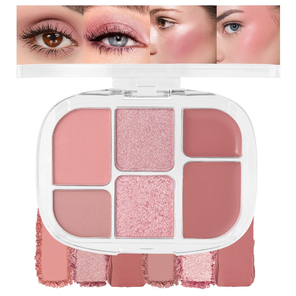 Matte Blush Cream Quads Makeup Palette, Blushes for Older Women Lip and Cheek Dual Blush Palette, Natural Lasting Pinkish Light Peach Light Brown and Orange Red, Paleta de rubor 4 colores