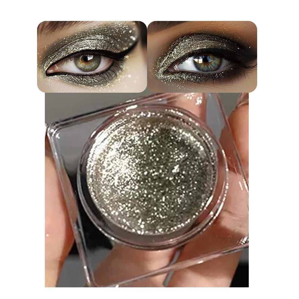 Single Glitter Eyeshadow, Shimmer Eyeshadow Palette, Korean Eye Glitter Makeup, Ultra-Blendable, Sparkle Silver Eye Shadow, Single Shade Metallic Pigmented