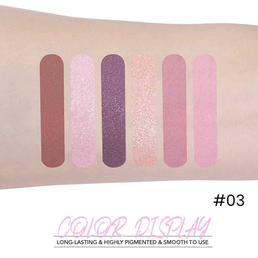 6 Colors Mini Naked Eyeshadow Makeup Palette, Neutral Nude Eye Shadow, Pink&Purple& Brown Matte Make Up Pallet with Mirror Highly Pigmented Long Lasting Waterproof Travel Size Gift Kit (Pink)