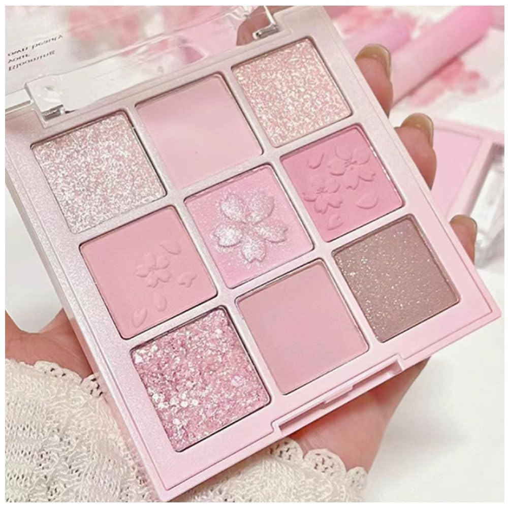 9Colors Eye Shadow Palette Makeup,Pink Rose Gold Purple Mauve Neutral Travel Eyeshadow Palette Highly Pigmented Long Lasting Waterproof Naturing-Looking Eyeshadow Palette Travel Size Gift Kit