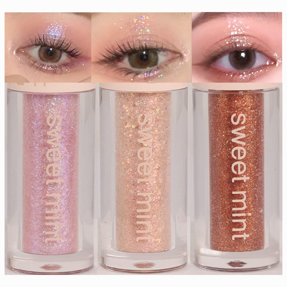 Liquid Sparkling Glitter Eye Shadow Sticks – Crystal Silver Golden Eyeshadow, Eyeliner, Eyelid Shimmer Highlight Makeup, sombra de para ojos,Waterproof Quick-Drying