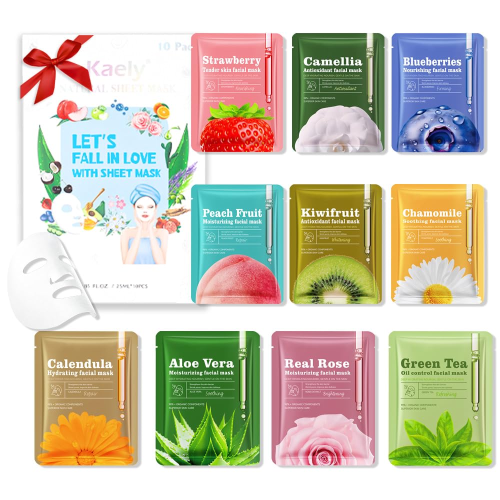 Face Sheet Mask Skincare,Hydrating Spa Face Mask For Sensitive Skin,Moisturize,Nourish for All Skin Types,Natural Skin Care Spa Face Mask for Women Men Girls,Pack of 10