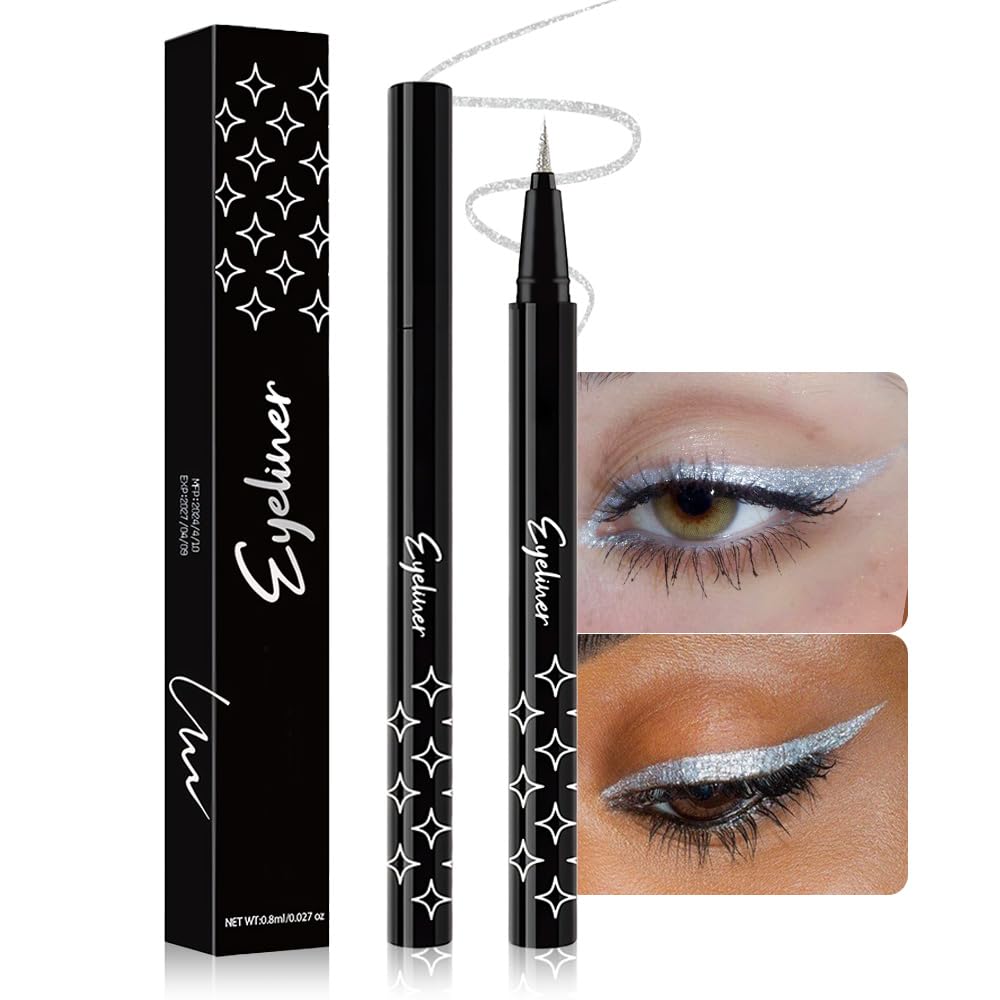 Bronze Brown Metallic Glitter Liquid Eyeliner Waterproof Pen – Long-Lasting Sparkly Waterproof Eyeliner for Women & Men – Tattoo-Effect Eye Makeup for Parties – Delineador Líquido con Brillo 03