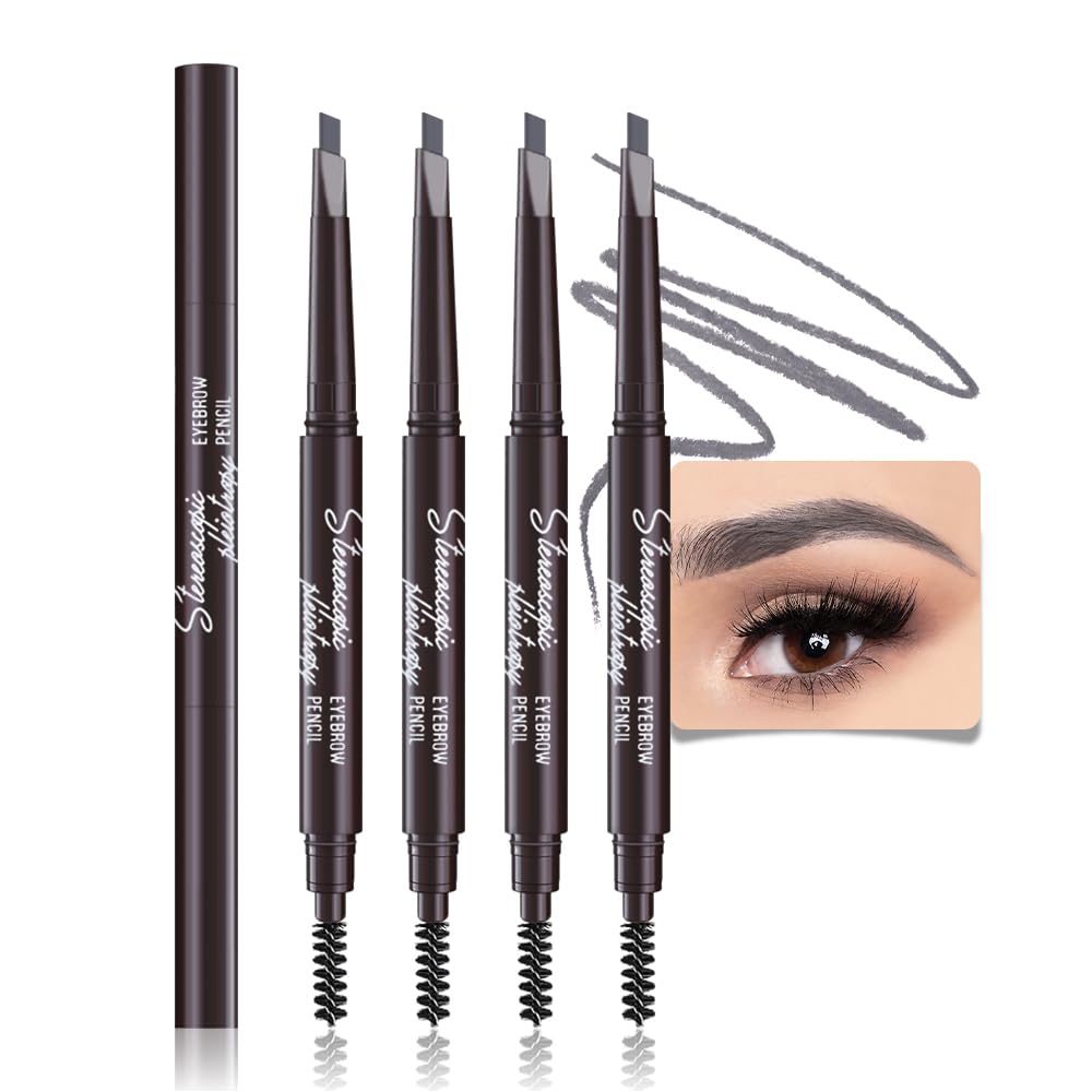 Waterproof Dual-Sided Fine Tip Eye Brow Pencils Pack,Ultra-Fine Mechanical Precise Pencil,Draws Tiny Brow Hairs, Defines, Fills Brows, Shapes, Contours, Combs,1mm Pen Point