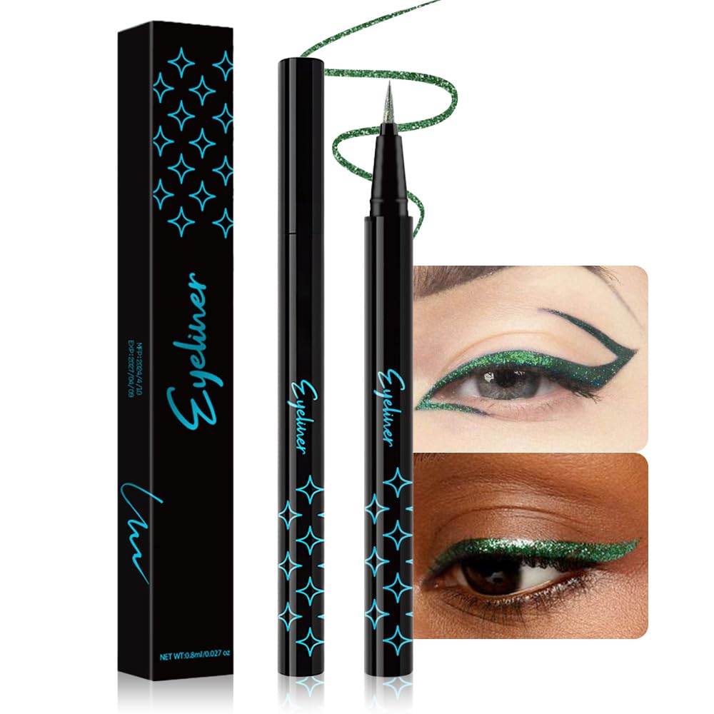 Bronze Brown Metallic Glitter Liquid Eyeliner Waterproof Pen – Long-Lasting Sparkly Waterproof Eyeliner for Women & Men – Tattoo-Effect Eye Makeup for Parties – Delineador Líquido con Brillo 03