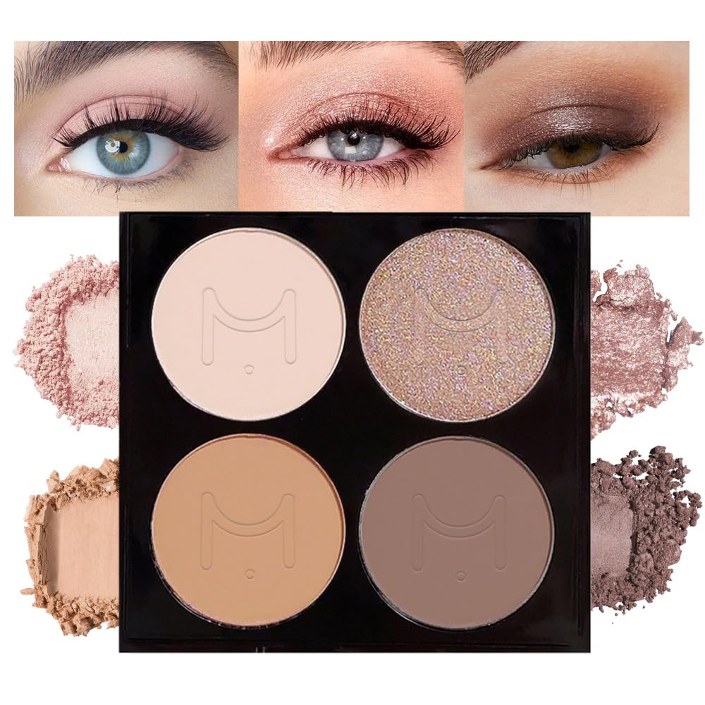 Quads Matte Eye Shadow Powder Makeup Palette - Nudes Brown & Champagne Pink Shimmer Eyeshadow Green Eyes, Long-Lasting Eyeshadow Waterproof Anti-smudge, sombras de ojos, with Built-In Mirror 02