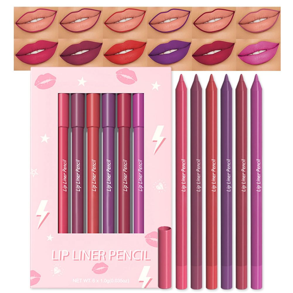 evpct 6Pcs Retractable Lip Liner Pencils Set Pack for Shaping & Sculpting Lips, Mauve Maroon Dark Red Orange Nude Chocolate Brown Plum Creamy Matte Velvet Pigmented Lip Liner lipliners Crayon Lipstick