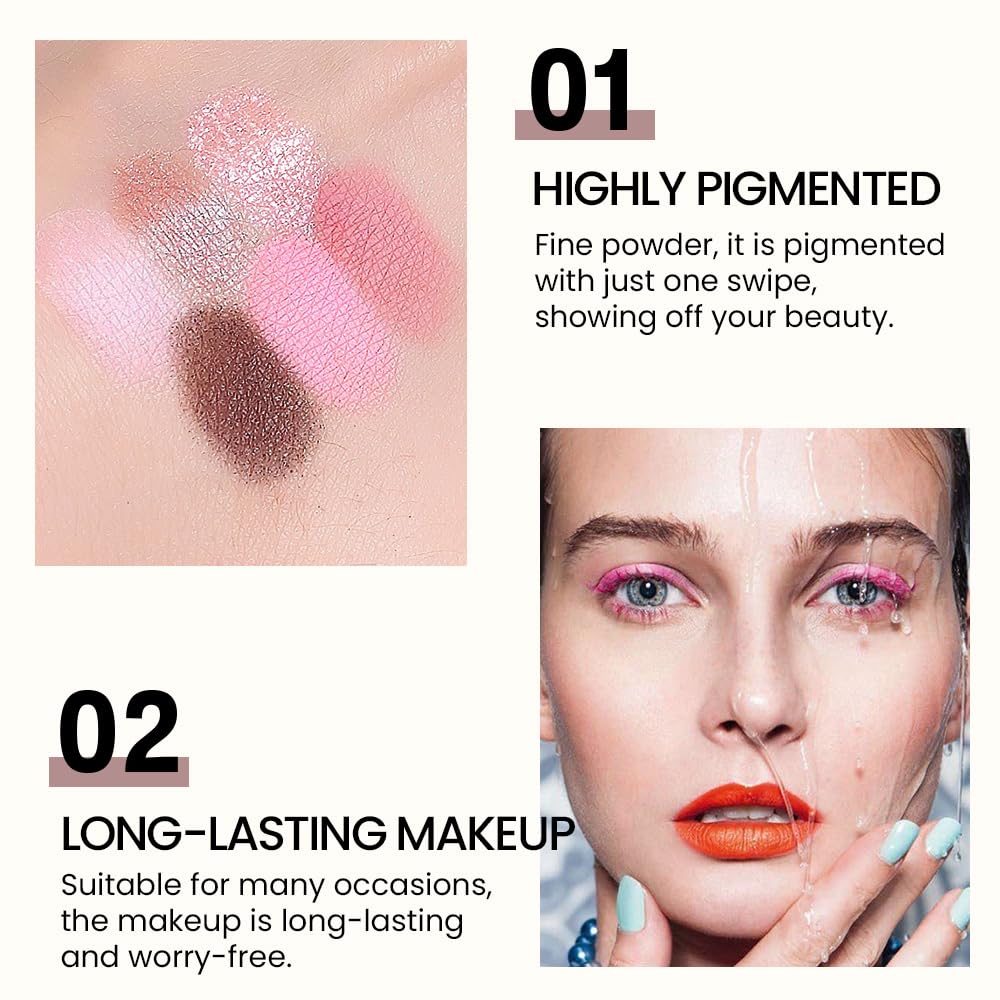6 Colors Mini Naked Eyeshadow Makeup Palette, Neutral Nude Eye Shadow, Pink&Purple& Brown Matte Make Up Pallet with Mirror Highly Pigmented Long Lasting Waterproof Travel Size Gift Kit (Pink)