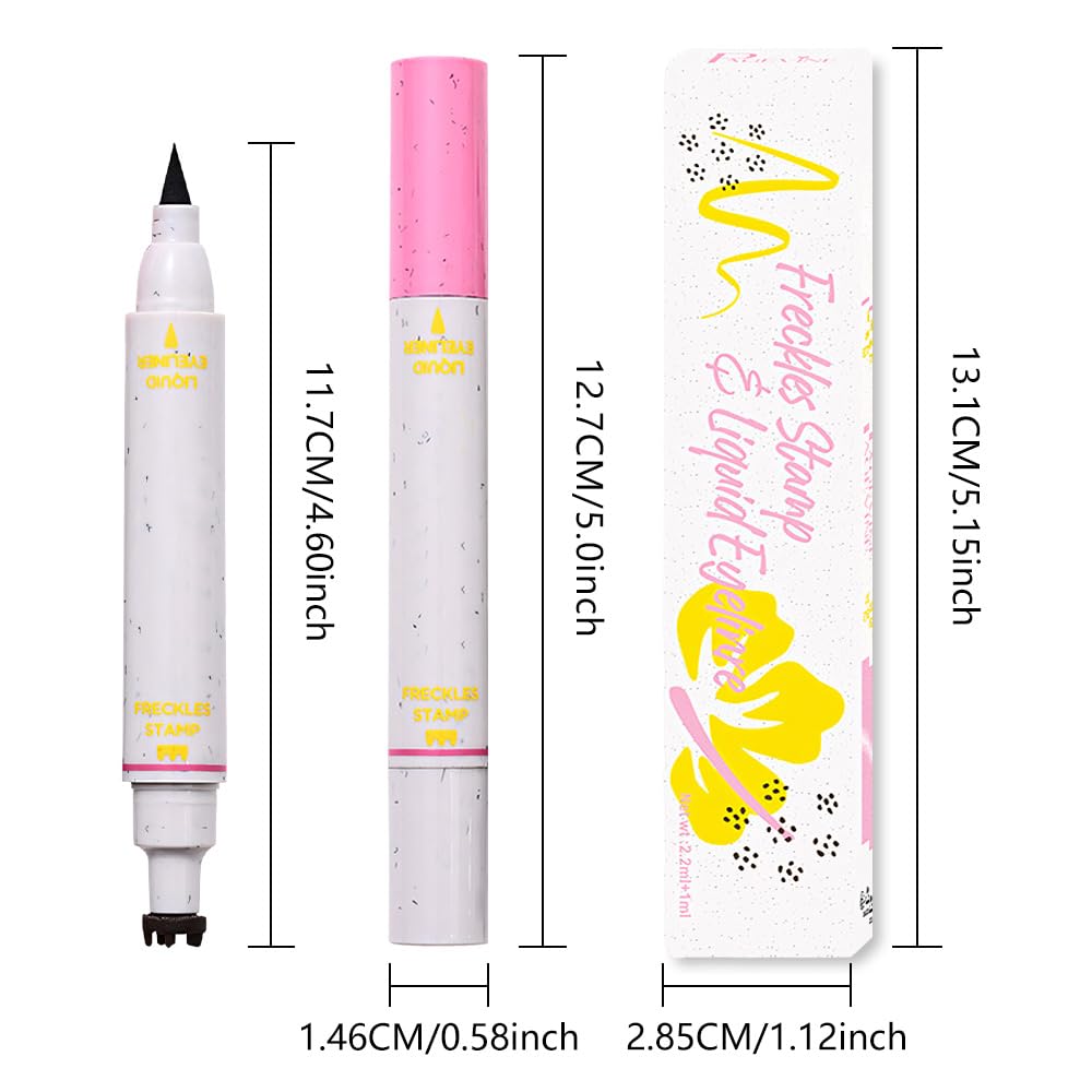 2in1 Freckle Stamp Eyeliners Makeup, Women Face and Eye Cosmetics, Quick Dry Long-Lasting Waterproof Light Brown Freckles Stamp & Black Eyeliners Pen, Effortless Daily Natural Sunkissed Make Up