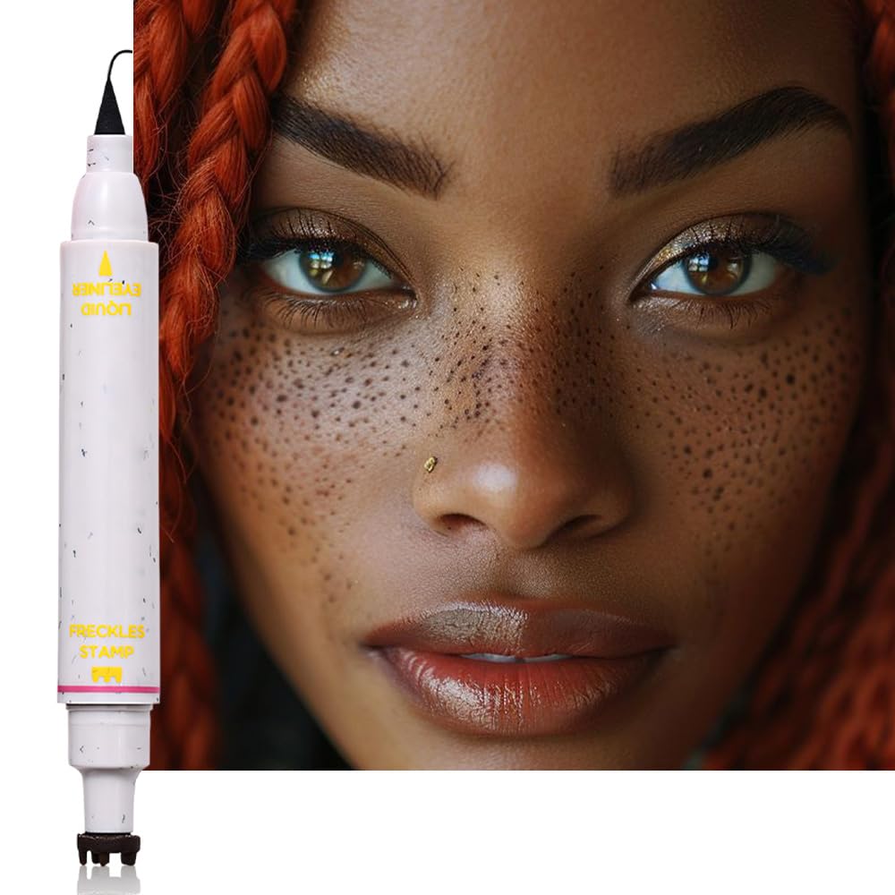 2in1 Freckle Stamp Eyeliners Makeup, Women Face and Eye Cosmetics, Quick Dry Long-Lasting Waterproof Light Brown Freckles Stamp & Black Eyeliners Pen, Effortless Daily Natural Sunkissed Make Up