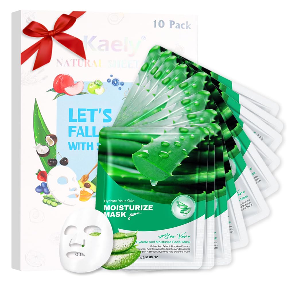 Kaely 10 Pack Variety Sheet Masks, Spa Party Face Masks for Kids Skincare Set, Facial Masks Beauty with Natural Ingredients, Moisturize Soothe for All Skin Types, Birthday Christmas Gifts, Set01