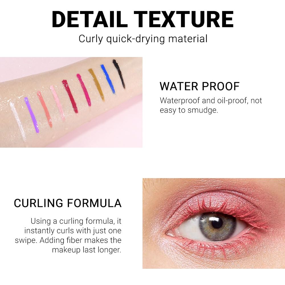 Colored Colorful Waterproof Mascara for Eyelashes Set,Blue White Black Brown Purple Long lasting Charming Voluminous Cruelty Free Vegan Eye Makeup