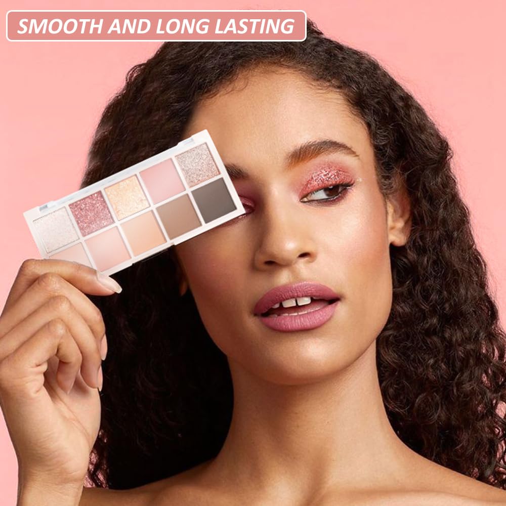 6 Colors Mini Naked Eyeshadow Makeup Palette, Neutral Nude Eye Shadow, Pink&Purple& Brown Matte Make Up Pallet with Mirror Highly Pigmented Long Lasting Waterproof Travel Size Gift Kit (Pink)